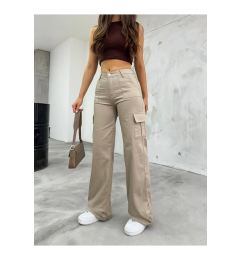 Снимка на 12128 Dewberry High Waist Wide Leg Cargo Pocket Trousers-BEIGE