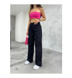 Снимка на 12128 Dewberry High Waist Wide Leg Cargo Pocket Trousers-BLACK