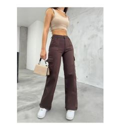 Снимка на 12128 Dewberry High Waist Wide Leg Cargo Pocket Trousers-KAHVE