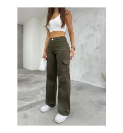 Снимка на 12128 Dewberry High Waist Wide Leg Cargo Pocket Trousers-KHAKI