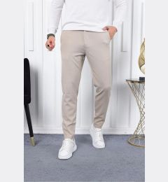 Снимка на 36197 Dewberry Ids Slim Fit Lycra Fabric Mens Trousers-BEIGE