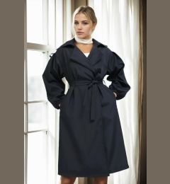 Снимка на 40345 Dewberry Belted Balloon Sleeve Women Trenchcoat-BLACK