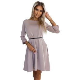 Снимка на 579-1 Classic trapeze dress with a black belt - BEIGE