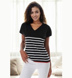 Снимка на 92125 Dewberry Striped Marine Short Sleeve Knitwear T-shirt-BLACK