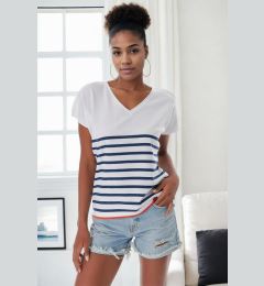 Снимка на 92125 Dewberry Striped Marine Short Sleeve Knitwear T-shirt-WHITE