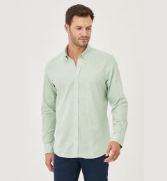 Снимка на AC&Co / Altınyıldız Classics Men's A.mint Slim Fit Buttoned Collar Linen Look 100% Cotton Flared Shirt