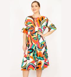 Снимка на Şans Women's Colorful Plus Size Woven Viscose Fabric Layered Dress