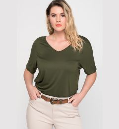 Снимка на Şans Women's Plus Size Khaki Decollete Viscose Tunic