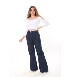 Снимка на Şans Women's Plus Size Navy Blue 5 Pockets Wide Leg High Waist Denim Trousers