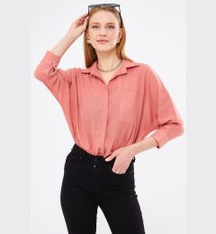 Снимка на armonika Women&#39;s Dark Pink Loose Linen Shirt with Pockets