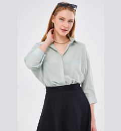 Снимка на armonika Women&#39;s Light Mint Pocket Casual Linen Shirt