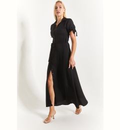 Снимка на armonika Women's Black Tied Sleeve Belted Waist Shirt Dress