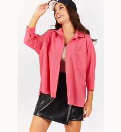 Снимка на armonika Women's Fuchsia Pocket Loose Linen Shirt