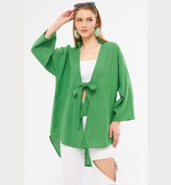 Снимка на armonika Women's Green Linen Look Front Tie Kimono Shirt