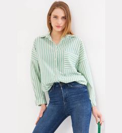 Снимка на armonika Women's Green Striped Long Sleeve Pocket Detailed Pleated Oversize Shirt