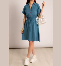 Снимка на armonika Women's Indigo Elastic Waist Short Sleeve Shirt Dress for Women