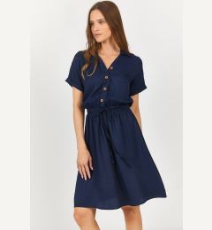 Снимка на armonika Women's Navy Blue Elastic Waist Short Sleeve Shirt Dress