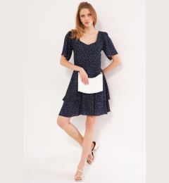 Снимка на armonika Women's Navy Blue Minus Dress Short Sleeve Skirt Layered Zippered Patterned Mini Size