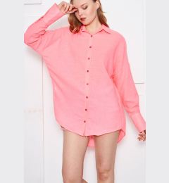 Снимка на armonika Women's Neon Pink Oversize Textured Linen Look Wide Cuff Shirt