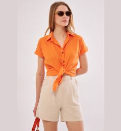 Снимка на armonika Women's Orange Short Sleeve Linen Shirt