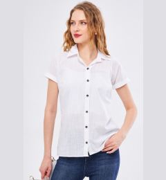 Снимка на armonika Women's White Short Sleeve Linen Shirt