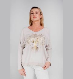 Снимка на Beige blouse with a print with an admixture of linen