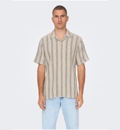 Снимка на Beige Men's Striped Short Sleeve Shirt ONLY & SONS Trev - Men