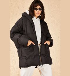 Снимка на Bianco Lucci Women's Black Large Double Pocket Hooded Oversize Down Coat