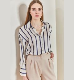 Снимка на Bianco Lucci Women's Cuff Sleeve Striped Satin Shirt