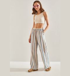 Снимка на Bianco Lucci Women's Elastic Waist Laced Multi Striped Trousers