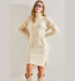 Снимка на Bianco Lucci Women's Hair Braided Turtleneck Knitwear Dress