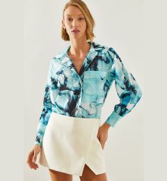 Снимка на Bianco Lucci Women's Satin Textured Marble Patterned Shirt 22239