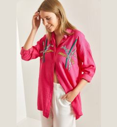 Снимка на Bianco Lucci Women's Sequin Pallet Embroidered Linen Ayrobin Shirt