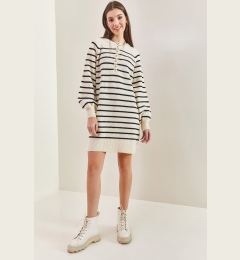 Снимка на Bianco Lucci Women's Striped Buttoned Soft Knitwear Dress