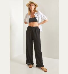 Снимка на Bianco Lucci Women's Waist Belted Wide Leg Viscose Trousers Black