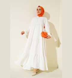 Снимка на Bigdart 1627 Collar Lace-Up Hijab Dress - B.White