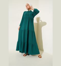 Снимка на Bigdart 1627 Collar Lace-up Hijab Dress - Emerald Green