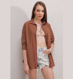 Снимка на Bigdart 20153 Single Pocket Oversize Linen Shirt - Brown