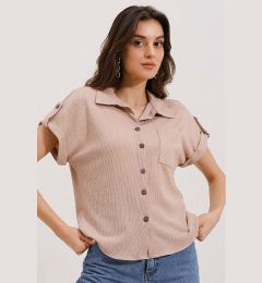 Снимка на Bigdart 20187 Short Sleeve Oversize Knitted Shirt - Biscuit