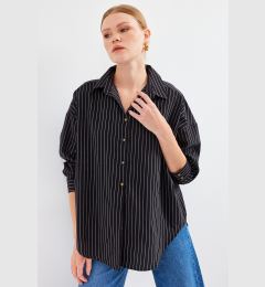 Снимка на Bigdart 20208 Striped Oversize Long Basic Shirt - Black