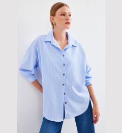 Снимка на Bigdart 20208 Striped Oversize Long Basic Shirt - Blue