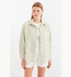 Снимка на Bigdart 20212 Single Pocket Striped Oversize Shirt - E.Green