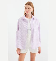 Снимка на Bigdart 20212 Single Pocket Striped Oversize Shirt - Pink