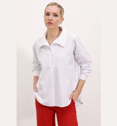 Снимка на Bigdart 20215 Wide-Fit Striped Oversize Shirt - White