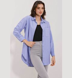 Снимка на Bigdart 20217 Pocket Detailed Striped Oversize Shirt - Indigo