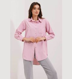 Снимка на Bigdart 20217 Pocket Detailed Striped Oversize Shirt - Powder