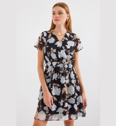 Снимка на Bigdart 2502 Short Sleeve Patterned Chiffon Dress - A.Black