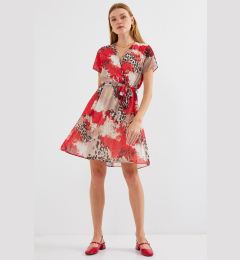 Снимка на Bigdart 2502 Short Sleeve Patterned Chiffon Dress - Red