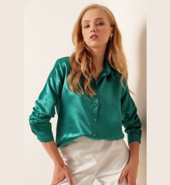 Снимка на Bigdart 3964 Lightly Flowy Satin Shirt - A.green