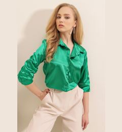 Снимка на Bigdart 3964 Lightly Flowy Satin Shirt - Green